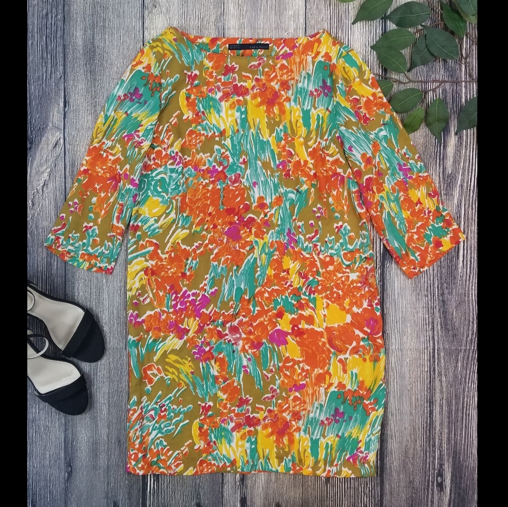 Zara Basic Floral Watercolor Shift Dress - Picture 2 of 10